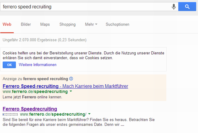 Speedrecruiting_Ferrero_Googlesuche